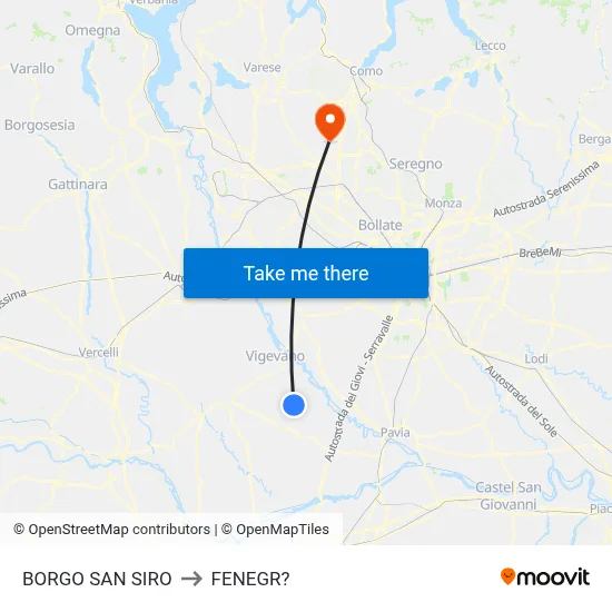 Borgo San Siro to Fenegro map