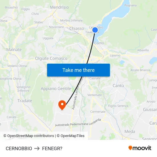 Cernobbio to Fenegro map