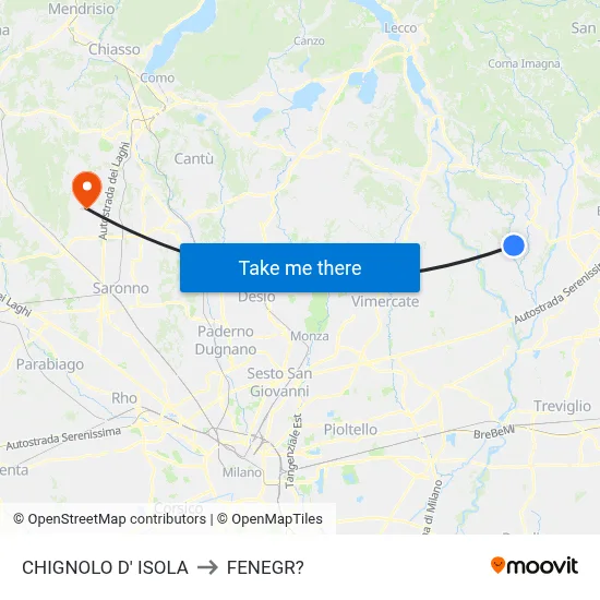 Chignolo D' Isola to Fenegro map