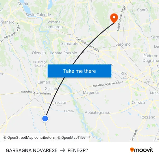 Garbagna Novarese to Fenegro map