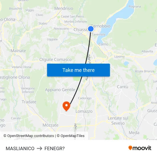 Maslianico to Fenegro map