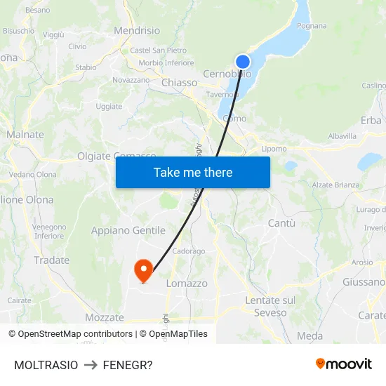 Moltrasio to Fenegro map