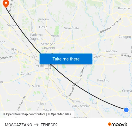 Moscazzano to Fenegro map