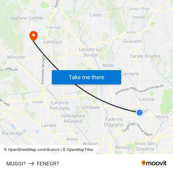 Muggiò to Fenegro map