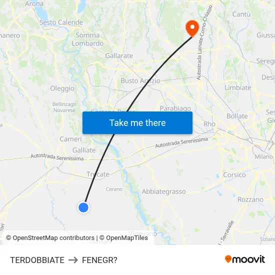 Terdobbiate to Fenegro map