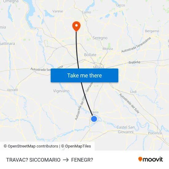 Travacò Siccomario to Fenegro map
