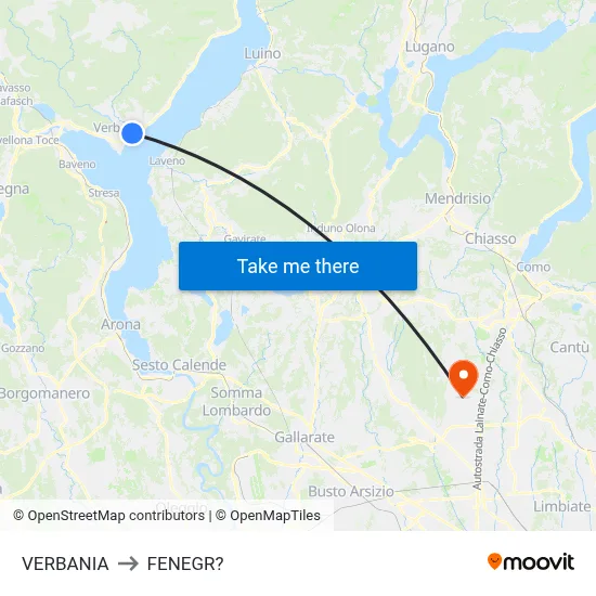 Verbania to Fenegro map