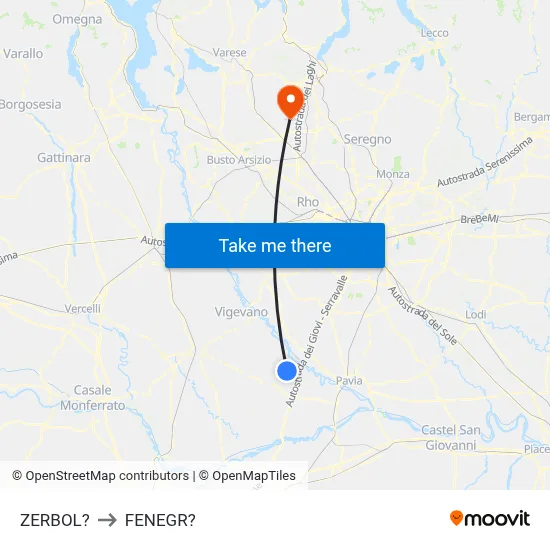 Zerbol to Fenegro map