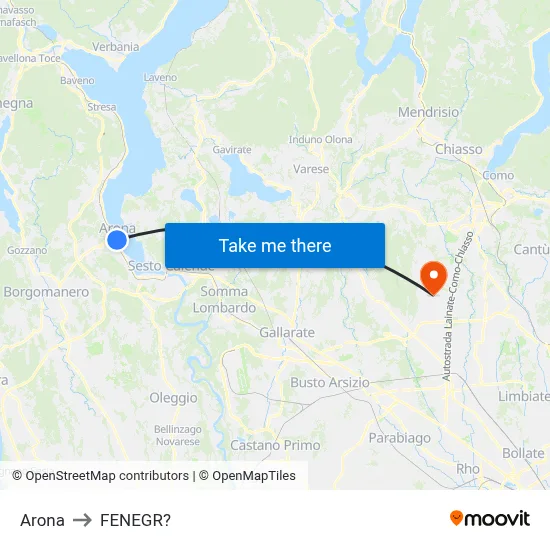 Arona to Fenegro map