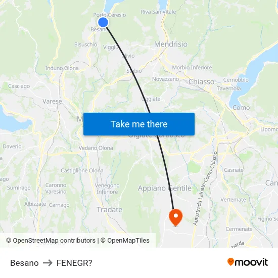 Besano to Fenegro map