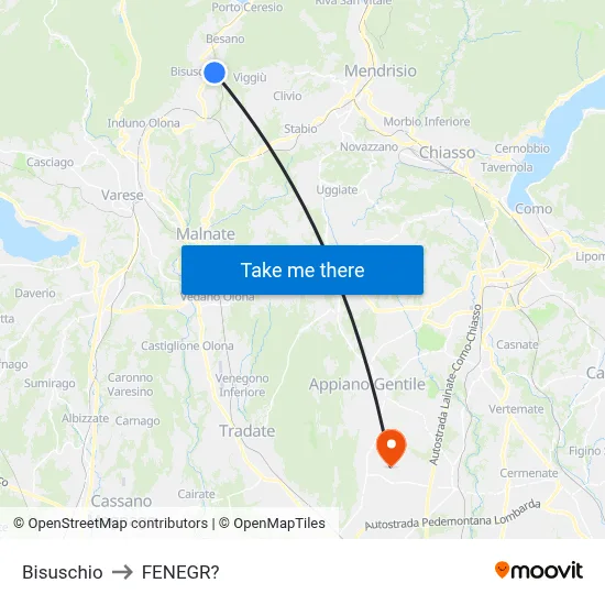 Bisuschio to Fenegro map