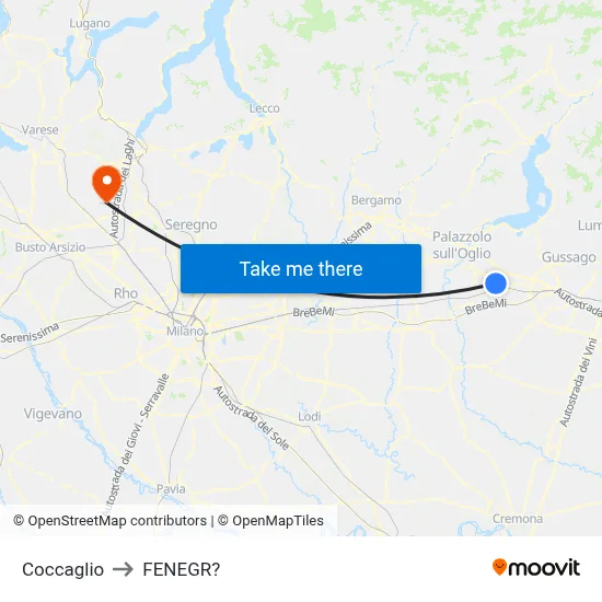 Coccaglio to Fenegro map