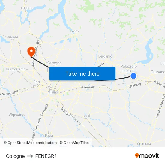 Cologne to Fenegro map