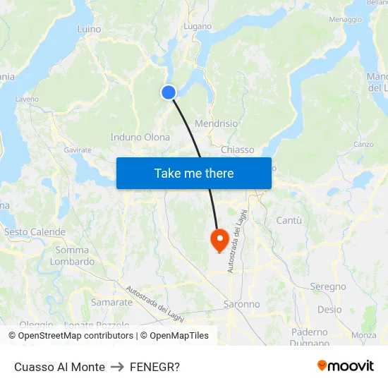 Cuasso Al Monte to Fenegro map