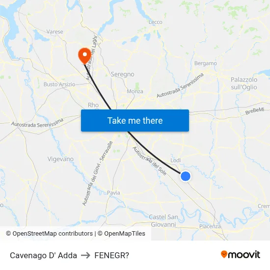 Cavenago D' Adda to Fenegro map