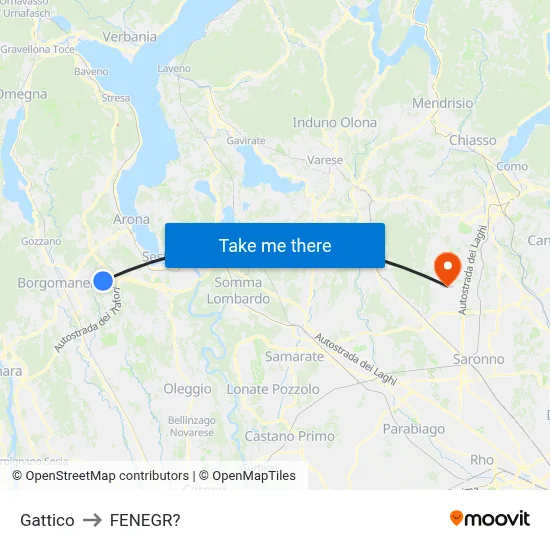 Gattico to Fenegro map
