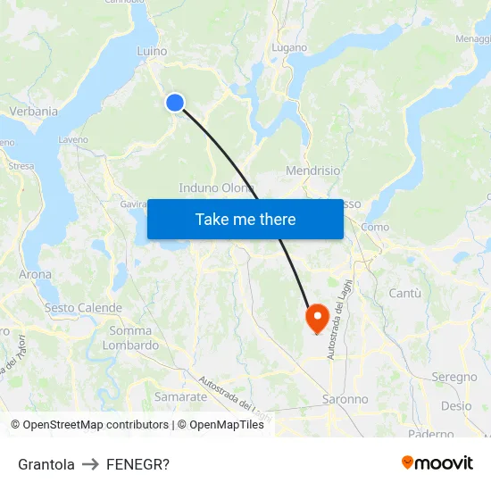 Grantola to Fenegro map