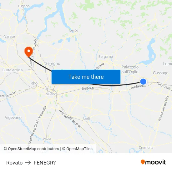 Rovato to Fenegro map