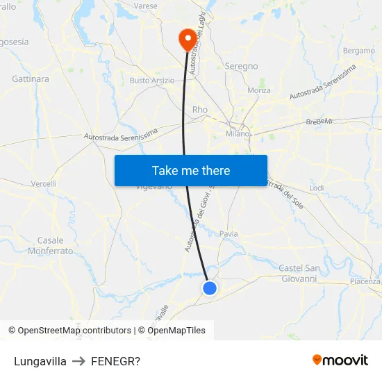 Lungavilla to Fenegro map