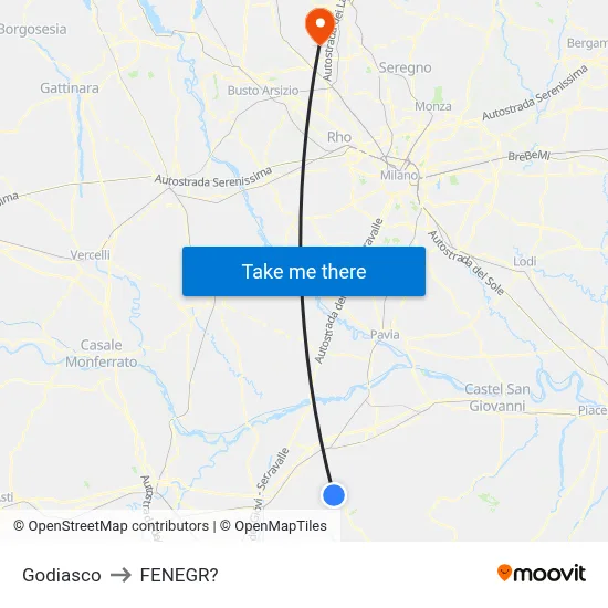 Godiasco to Fenegro map