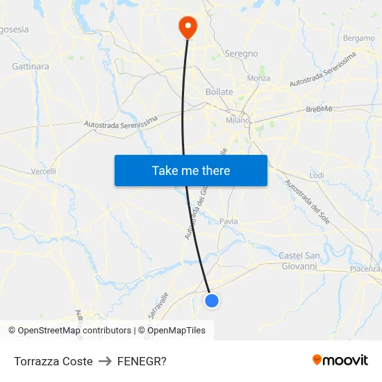 Torrazza Coste to Fenegro map