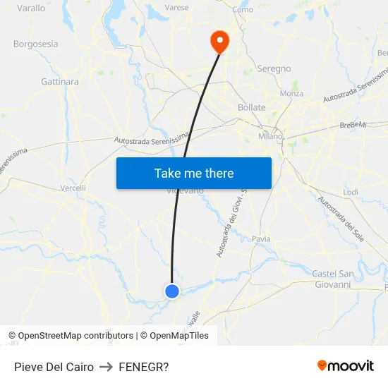 Pieve Del Cairo to Fenegro map