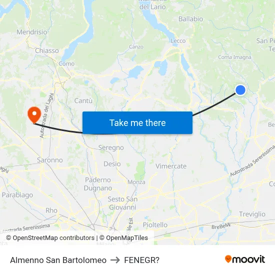 Almenno San Bartolomeo to Fenegro map