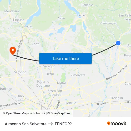 Almenno San Salvatore to Fenegro map