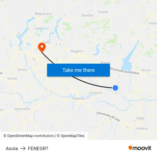 Asola to Fenegro map