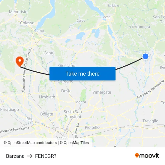 Barzana to Fenegro map