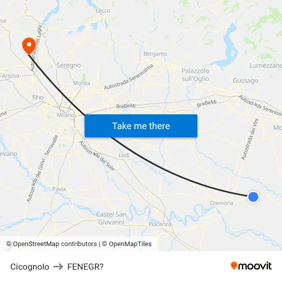 Cicognolo to Fenegro map
