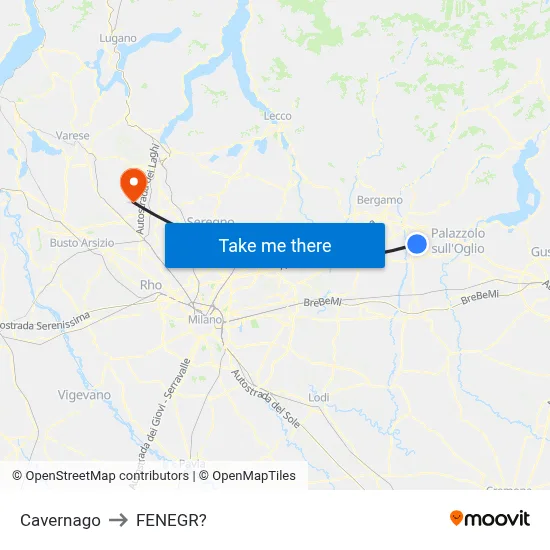 Cavernago to Fenegro map