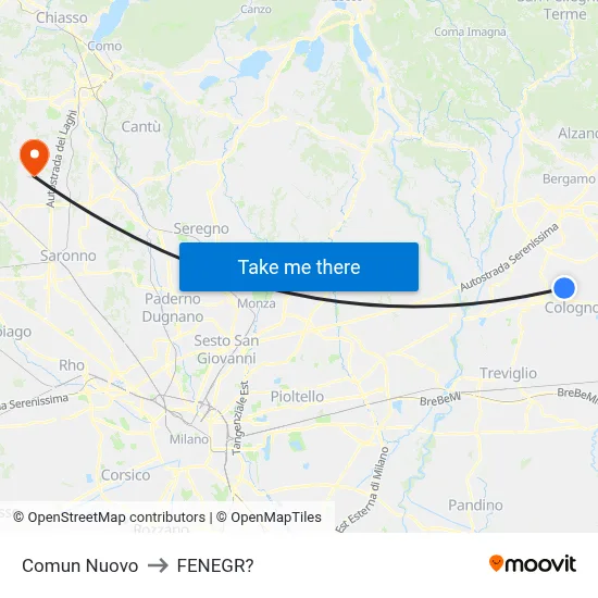 Comun Nuovo to Fenegro map