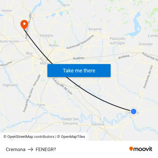 Cremona to Fenegro map