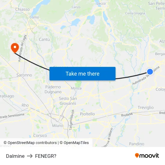 Dalmine to Fenegro map