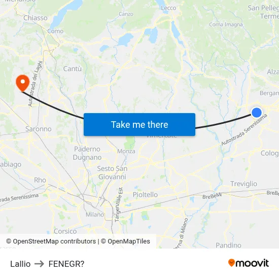 Lallio to Fenegro map