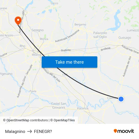 Malagnino to Fenegro map
