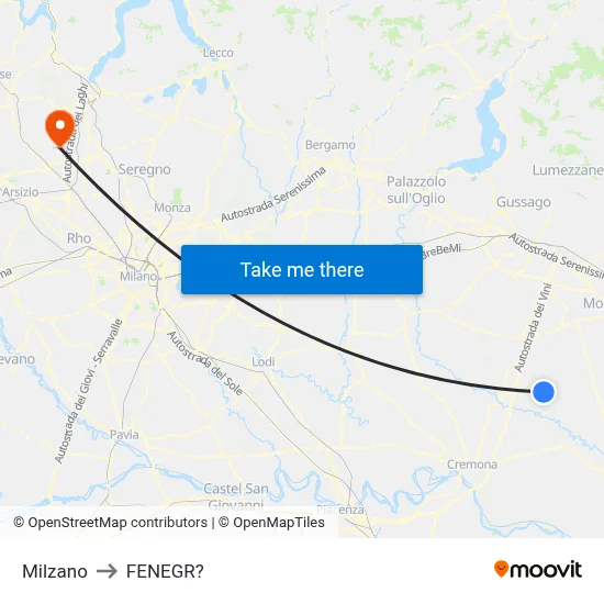 Milzano to Fenegro map