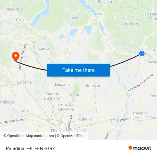 Paladina to Fenegro map