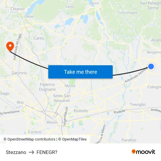 Stezzano to Fenegro map