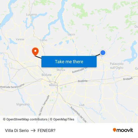 Villa di Serio to Fenegro map