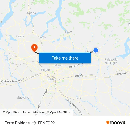 Torre Boldone to Fenegro map