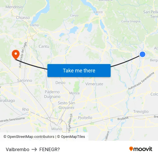 Valbrembo to Fenegro map