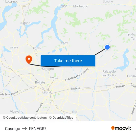 Casnigo to Fenegro map