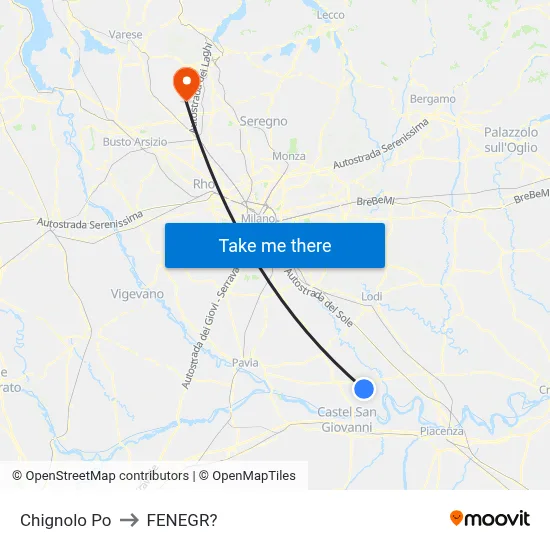 Chignolo Po to Fenegro map