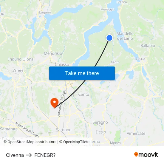 Civenna to Fenegro map