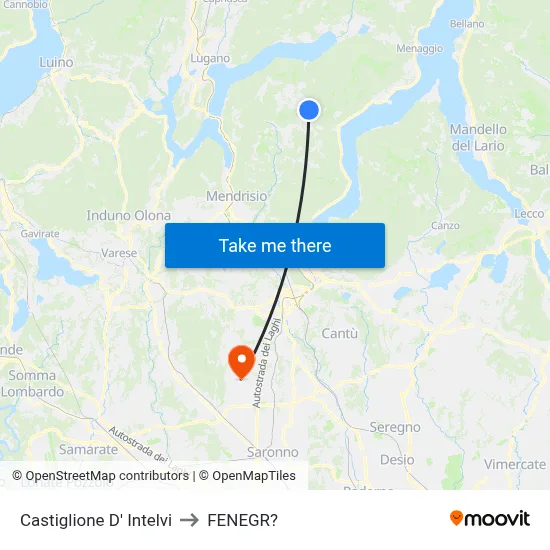 Castiglione d'Intelvi to Fenegro map