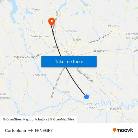 Corteolona to Fenegro map