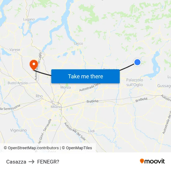 Casazza to Fenegro map