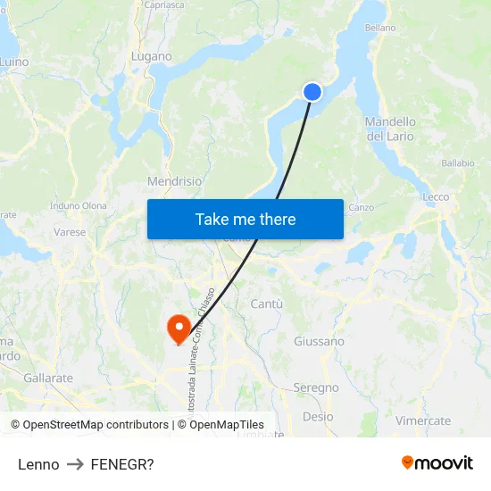 Lenno to Fenegro map